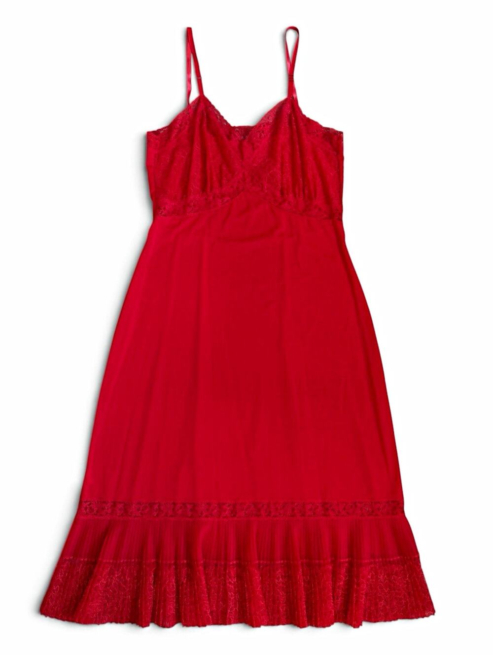 Vintage 60s Van Raalte Opaquelon Red Nylon Lace Trim Full Slip Dress M 7847-36A